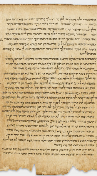 The Great Isaiah Scroll (1QIsa a) showing Isaiah 59:13 from Mid- to Late 2nd Century BC found in Qumran, Cave 1, currently housed at Shrine of the Book, Israel Museum, Jerusalem